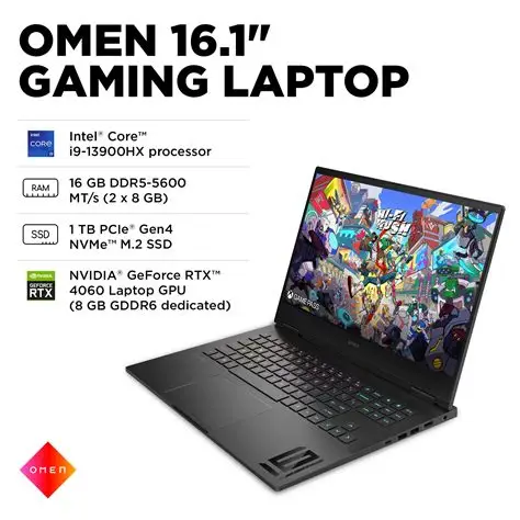 لپ تاپ اپن باکس اچ پی  Laptop Hp OMEN Gaming 16-wf0xxx->(i9 13900HX, 1TB SSD, 32GB, RTX 4060, 8GBytes GDDR6, 16 Inch)